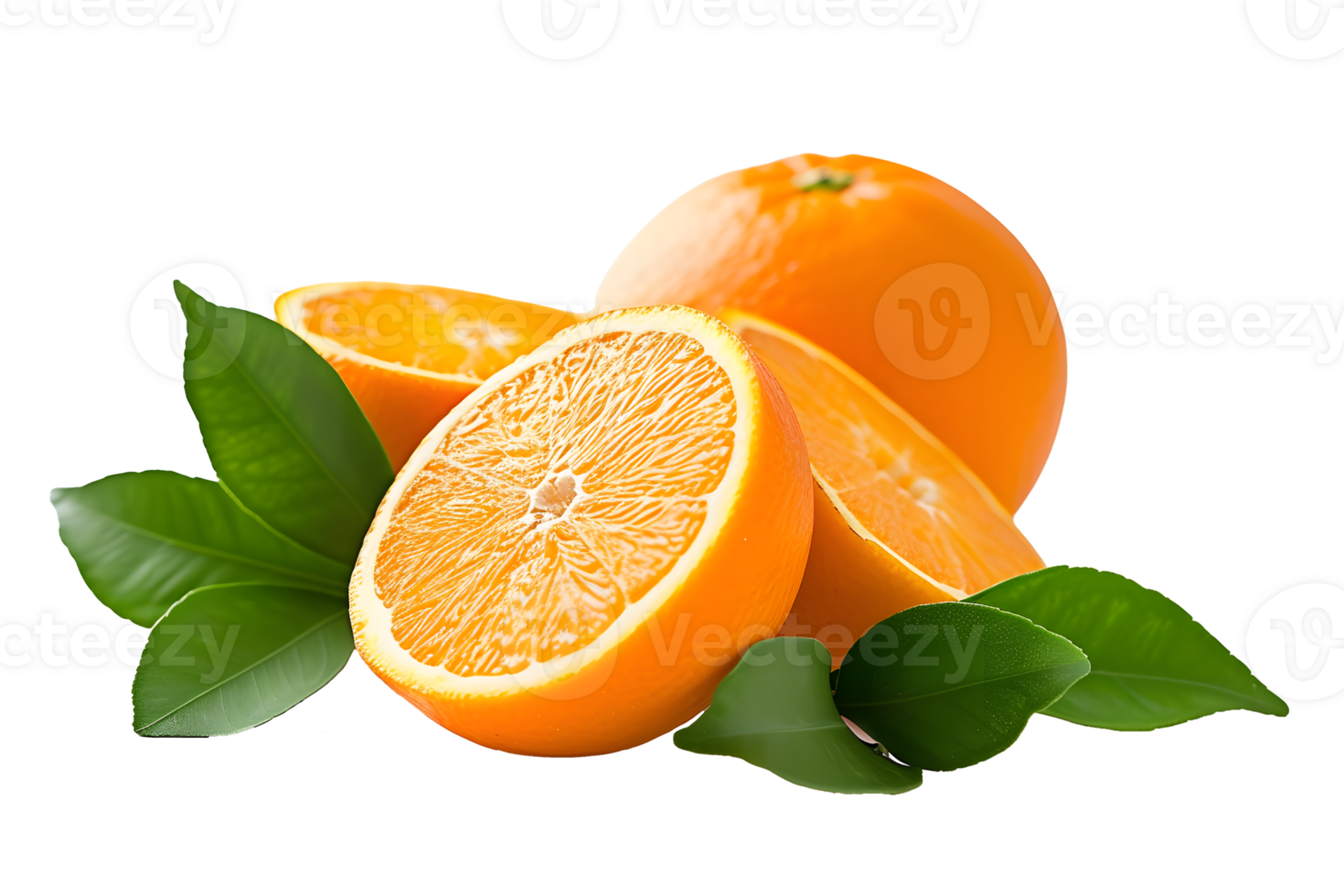 AI generated fresh orange slice with leaves PNG