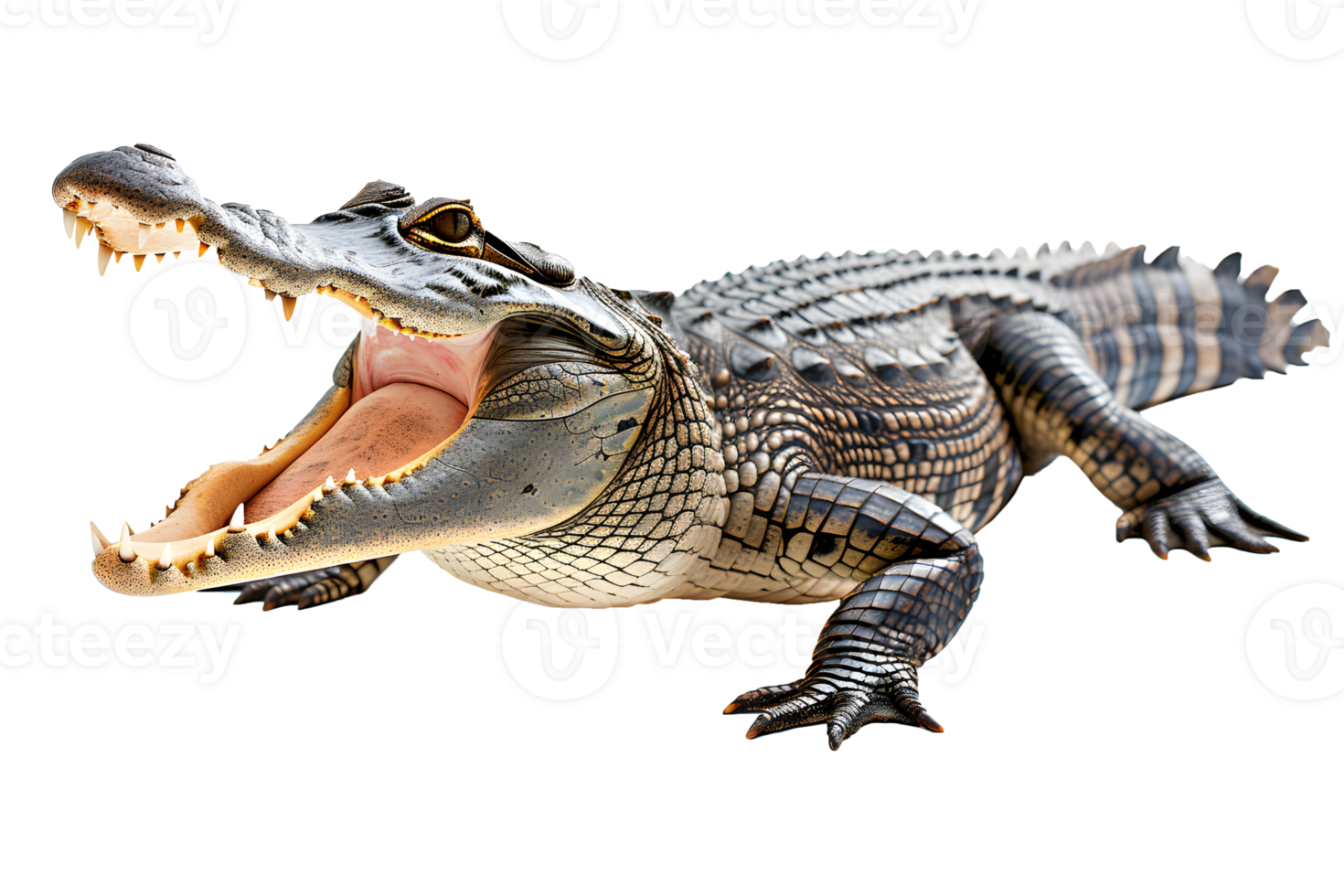 ai généré plein corps côté vue grand crocodile ouvert bouche png