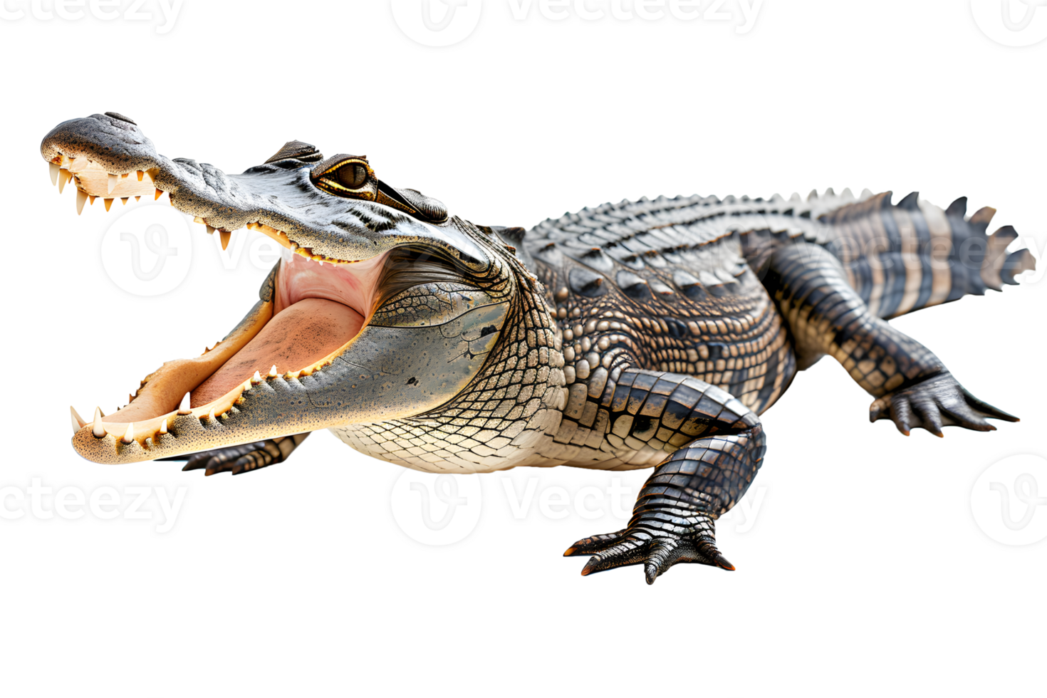 AI generated full body side view Large Crocodile open mouth PNG