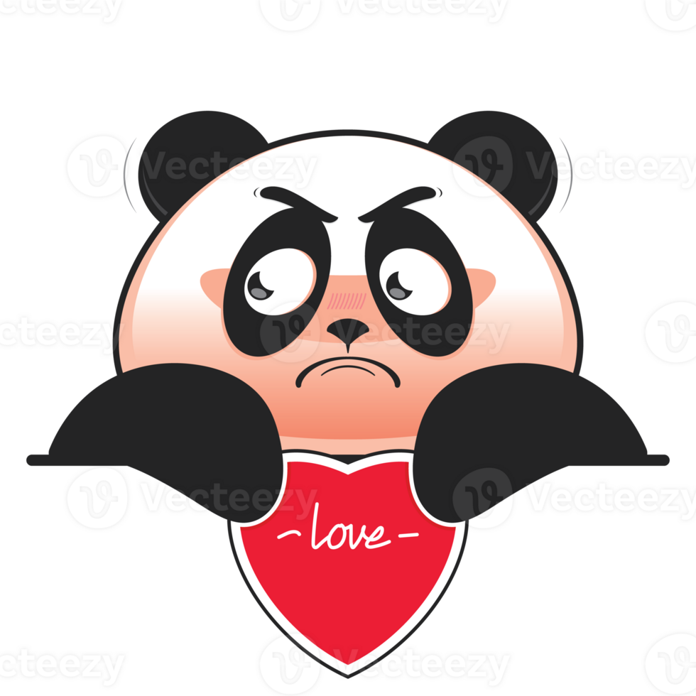 panda angry holding heart cartoon cute png