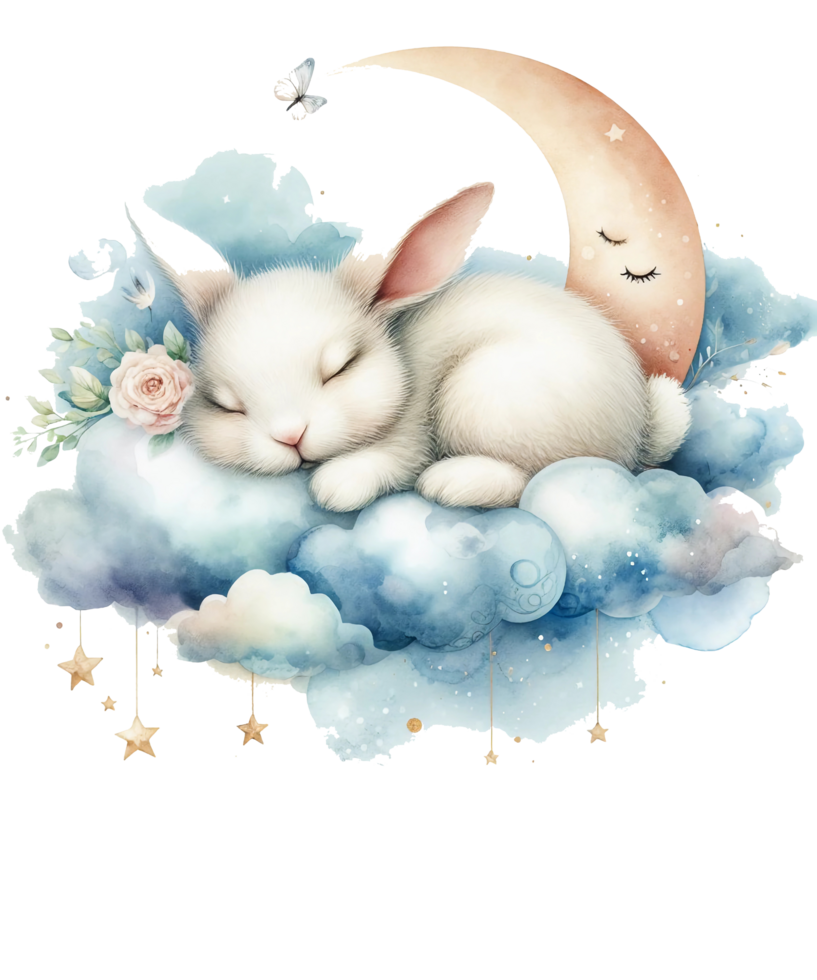 AI generated Sleeping Baby Bunny Watercolor Clipart Ai Generated png