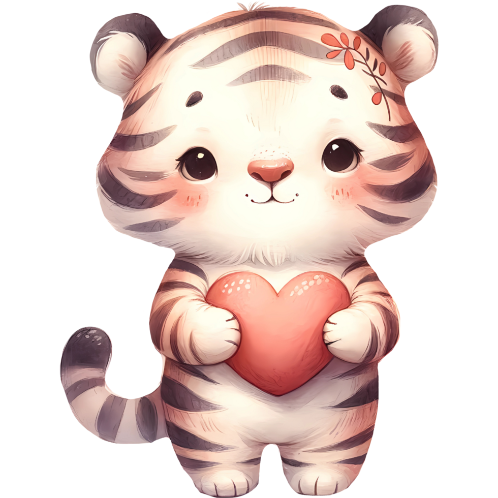 AI generated Animal holding the heart clipart for love in Valentine Day png