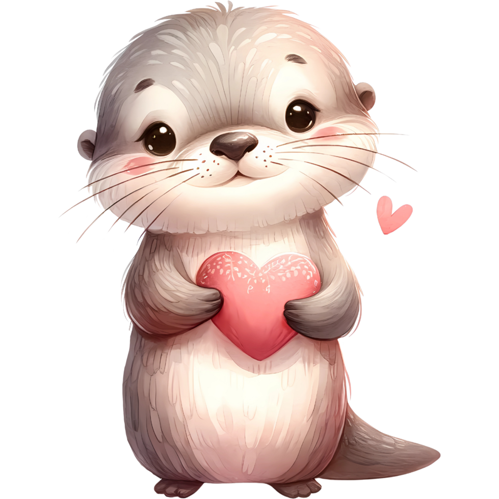 AI generated Animal holding the heart clipart for love in Valentine Day png