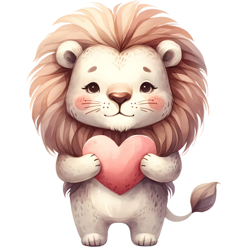 AI generated Animal holding the heart clipart for love in Valentine Day png