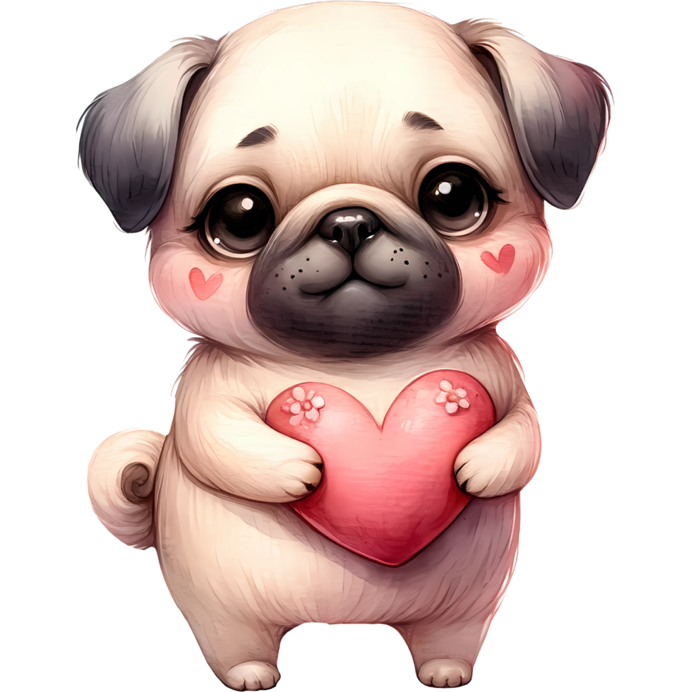 AI generated Animal holding the heart clipart for love in Valentine Day png