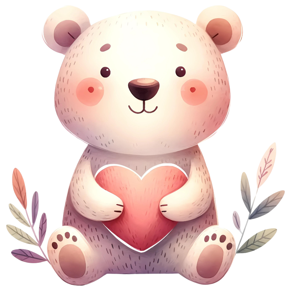 AI generated Animal holding the heart clipart for love in Valentine Day png