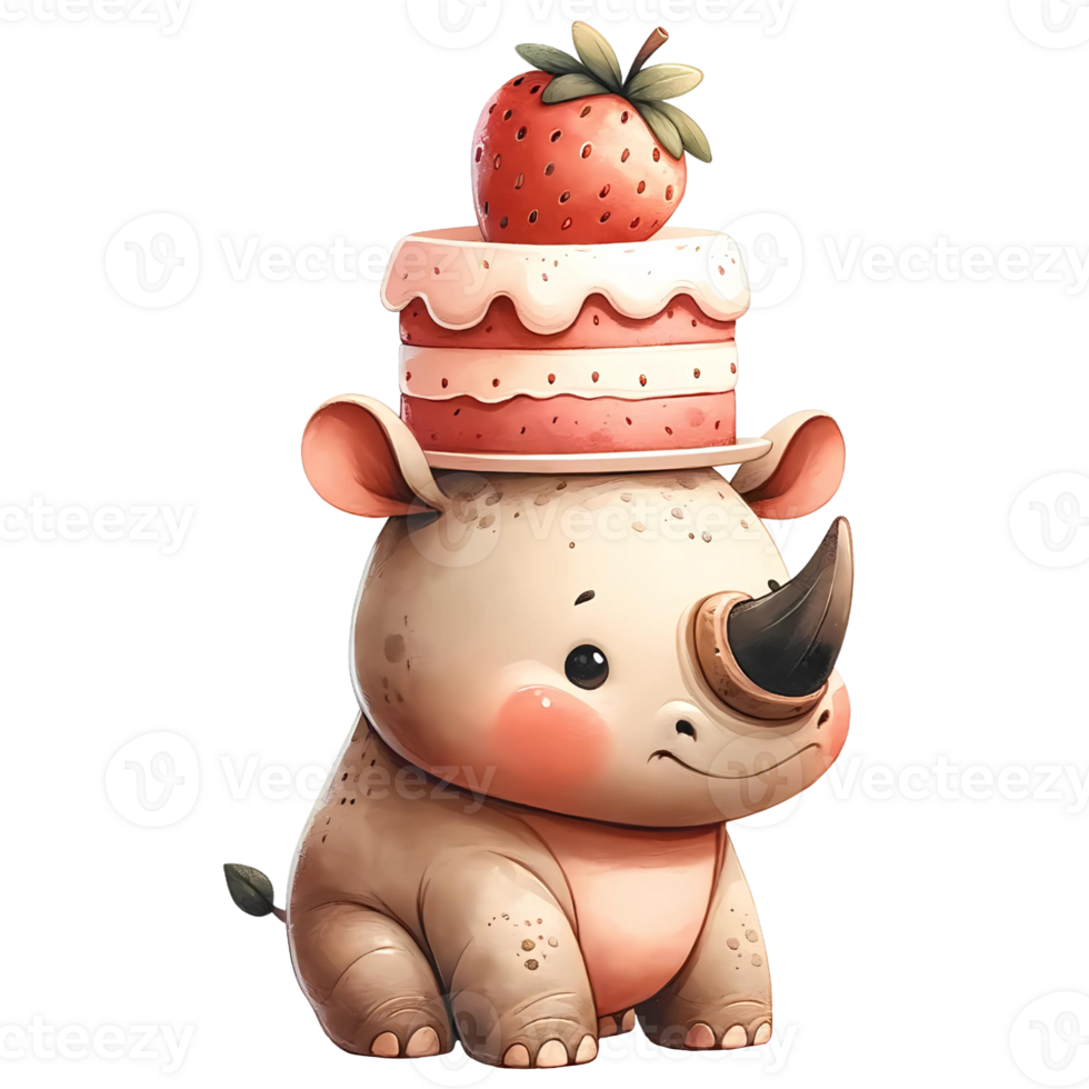 AI generated Animal watercolor with strawberry cake png