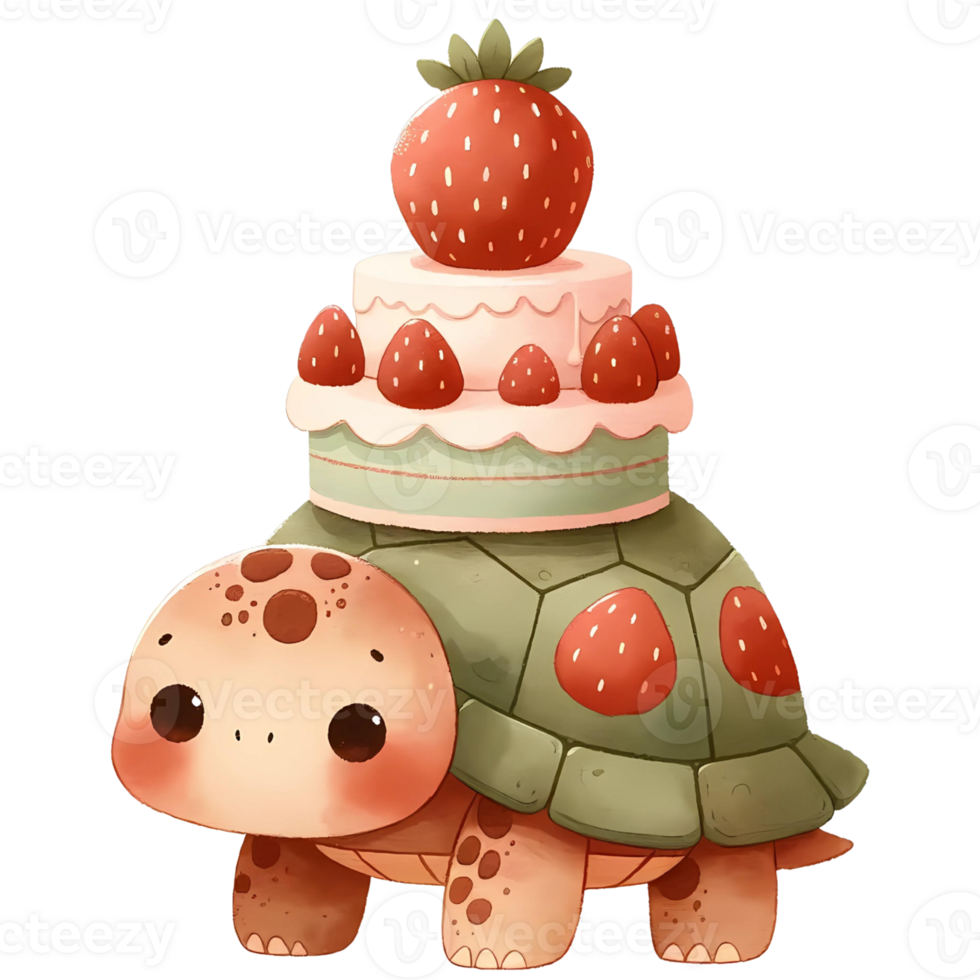 AI generated Animal watercolor with strawberry cake png