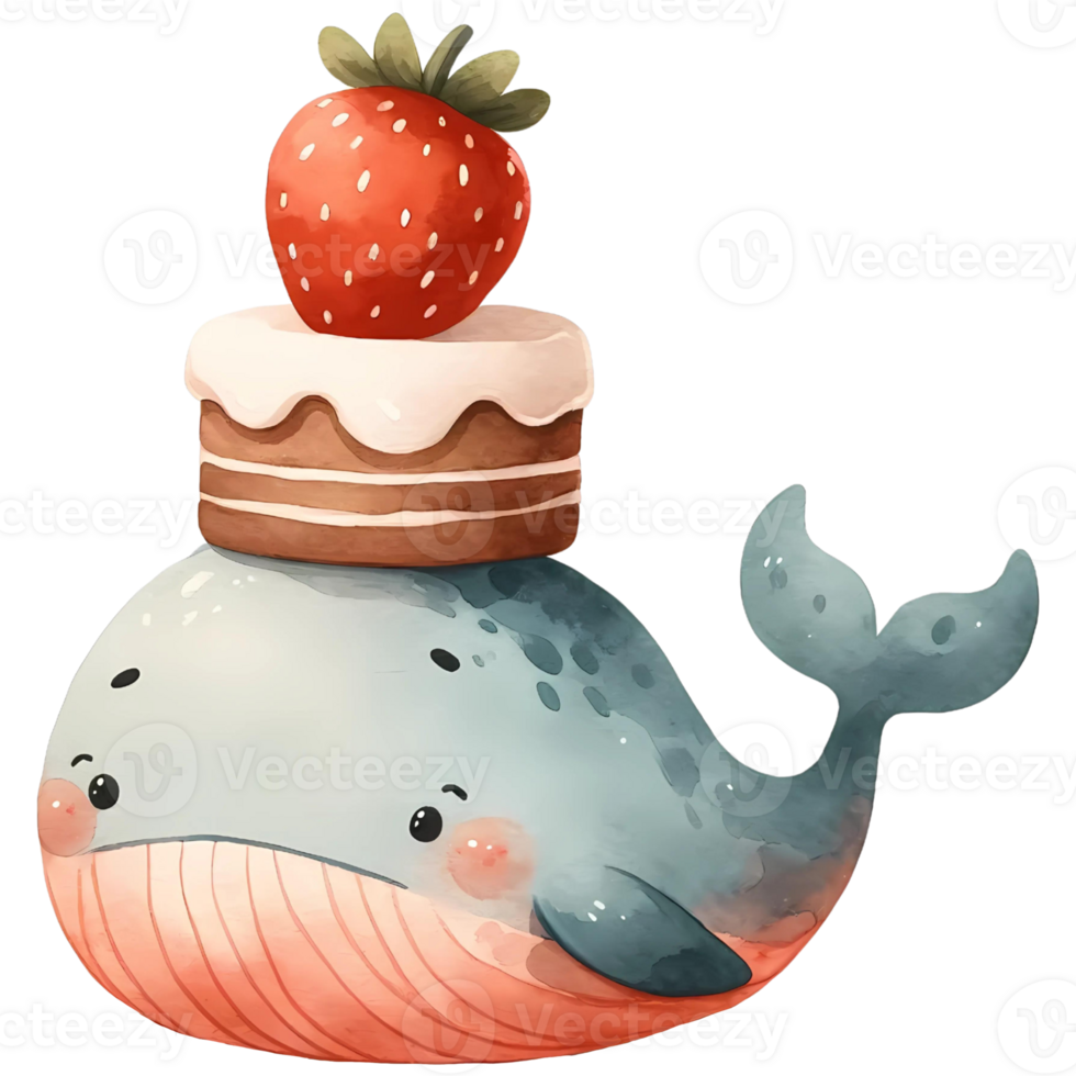 AI generated Animal watercolor with strawberry cake png