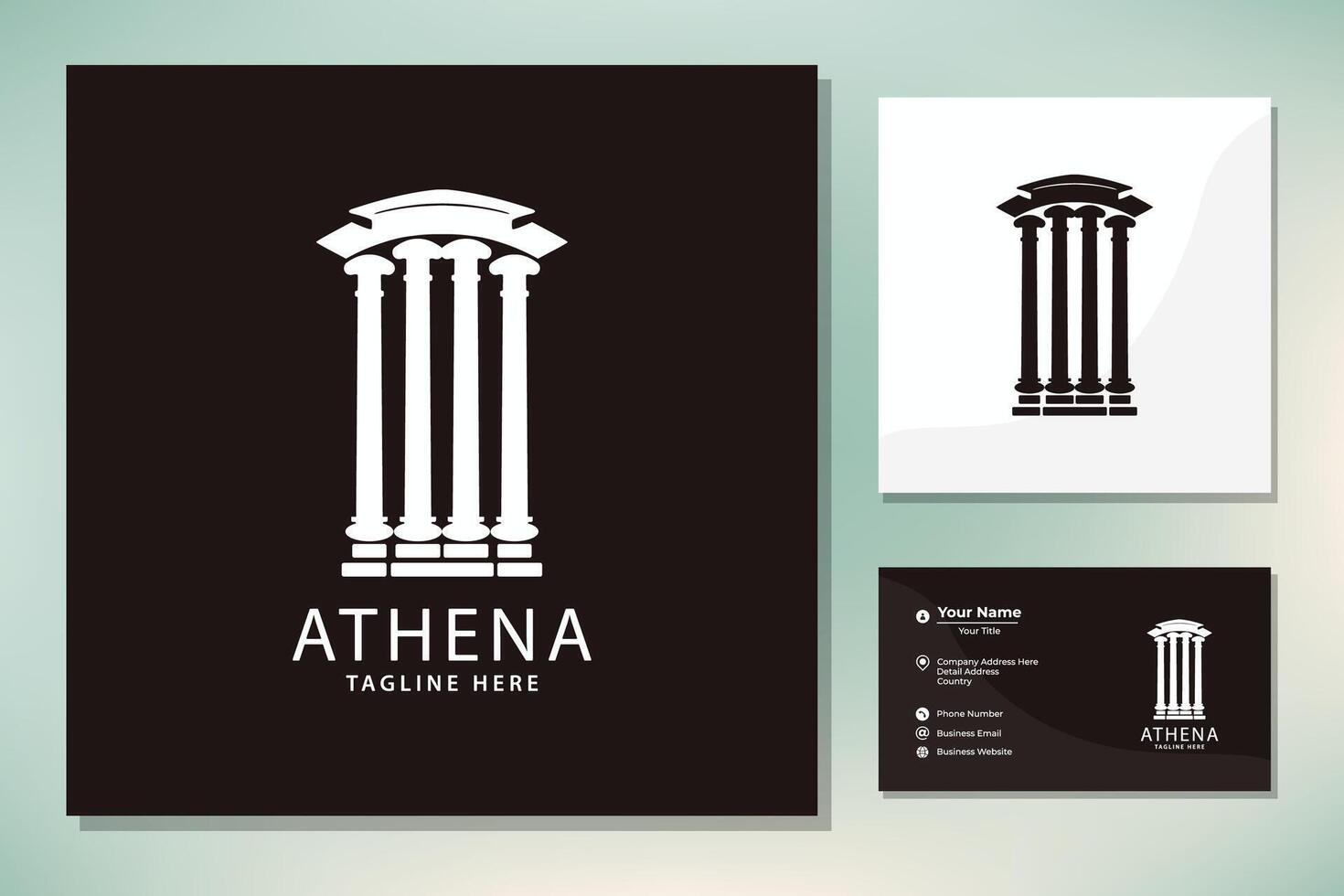 Athena Typography with Pillar Column Greek Rome Historical Building logo design vector