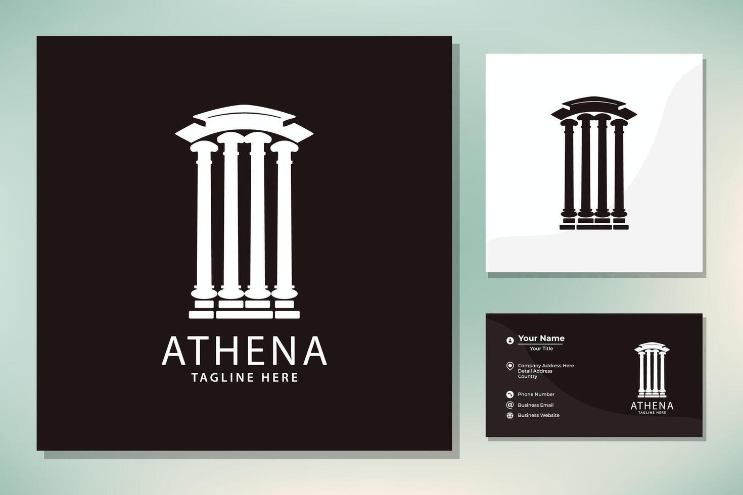 atenea tipografía con pilar columna griego Roma histórico edificio logo diseño vector