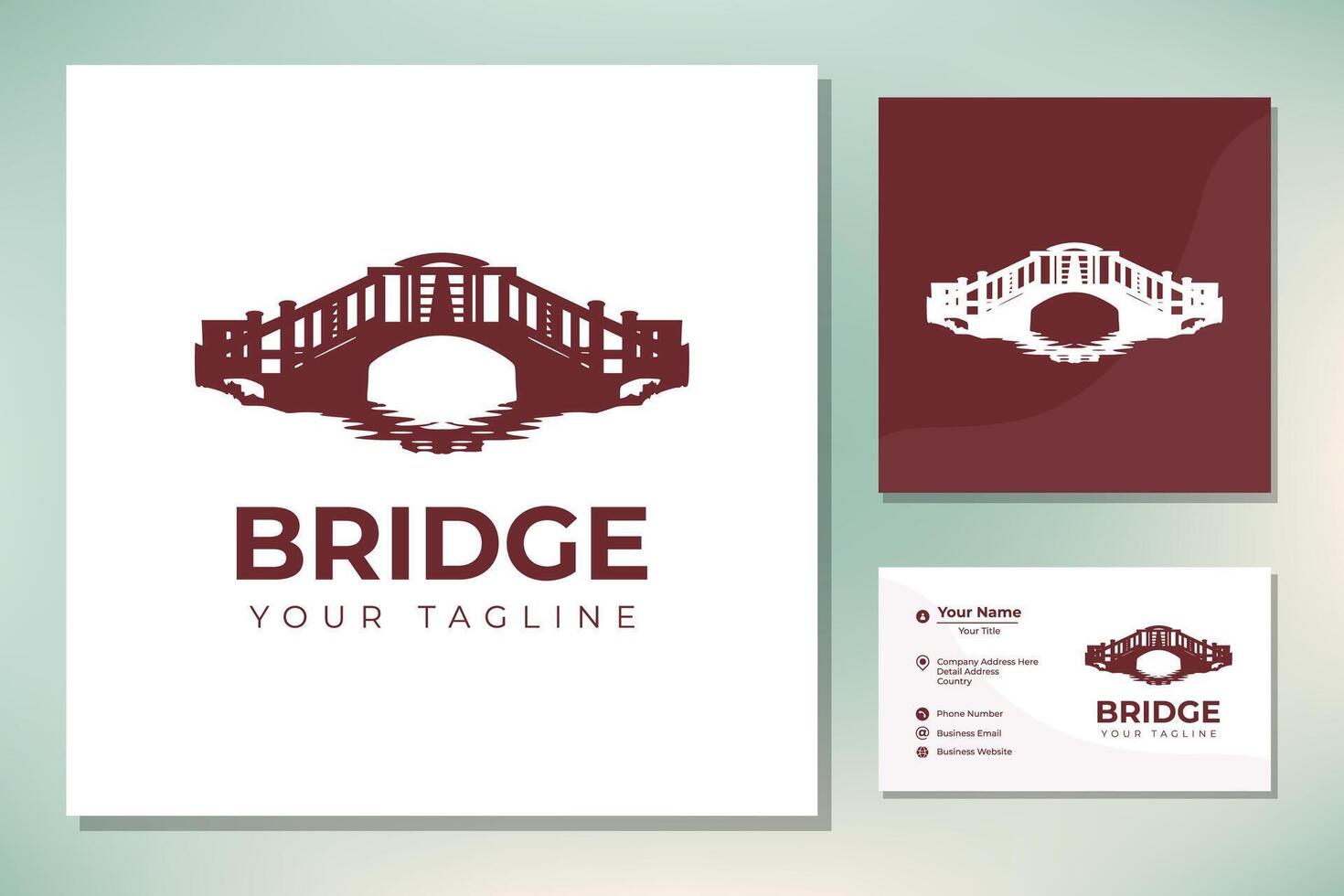 Simple Keystone Canal Waterway Brick Bridge with river creek wave Logo vector