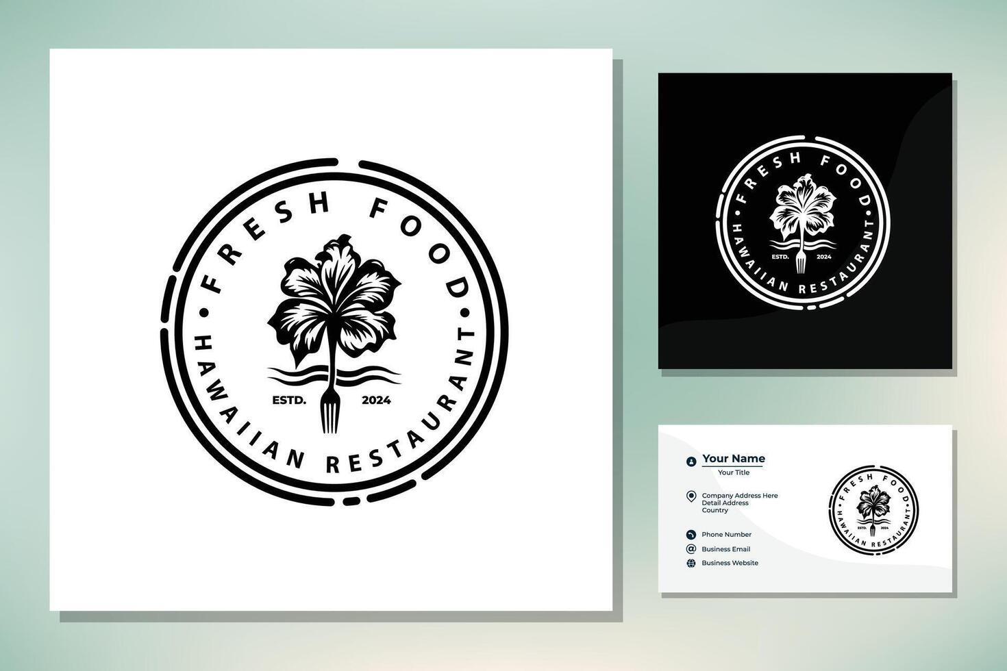 Vintage Hibiscus Fork Hawaii Restaurant Bar Logo vector