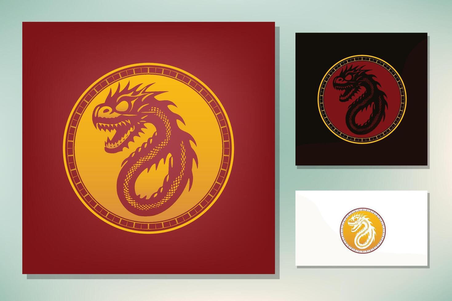 Chinese Dragon Snake Monster Myth Mascot Badge Medallion Emblem Label Logo design vector