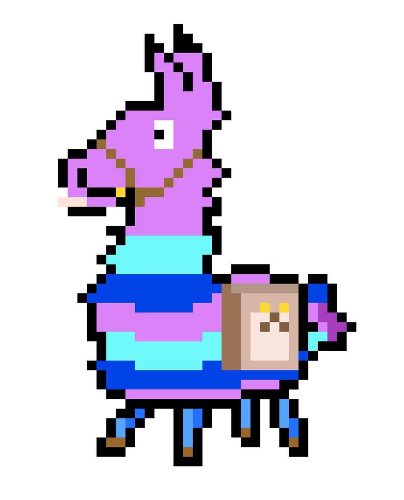 Llama fortnite. Cute llama pixel art. Video game hero vector