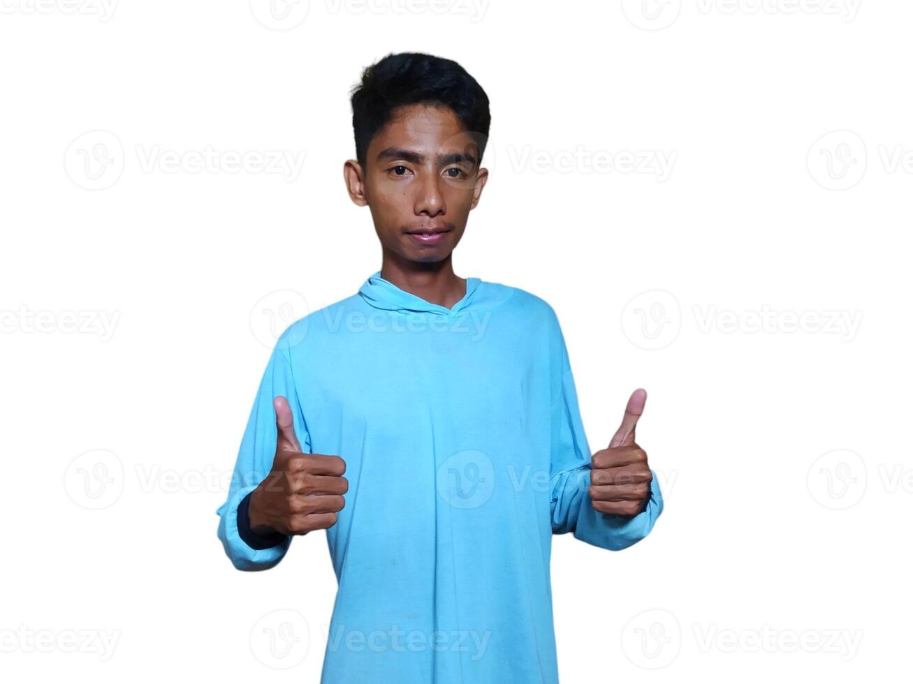 Asian man smiling face with okay gesture, isolated on white background photo