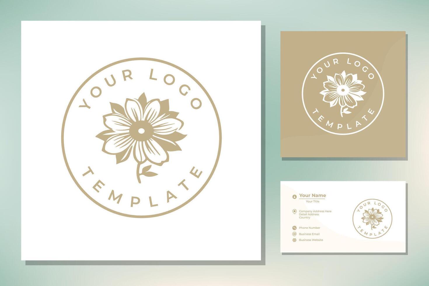 Elegant simple floral golden mandala flower label stamp logo design vector