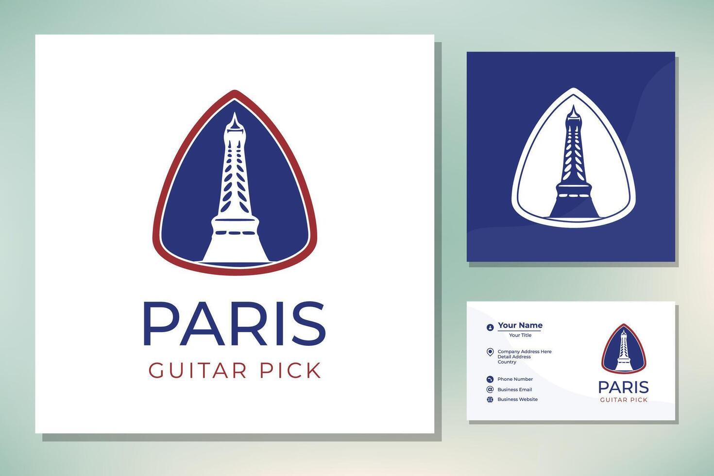 Guitar Pick Shield with Symbol of France Eiffel Tower Building vector