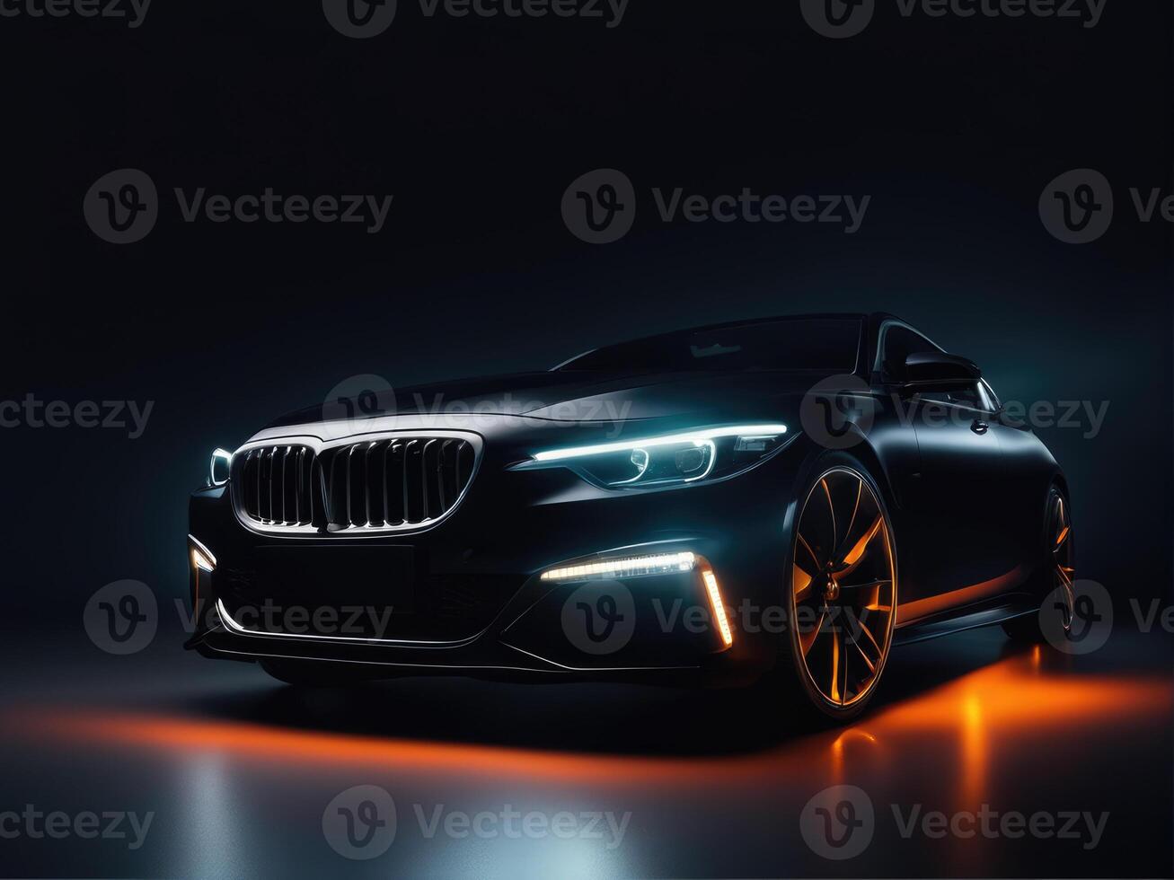 AI generated black generic sport unbranded car on a dark background photo