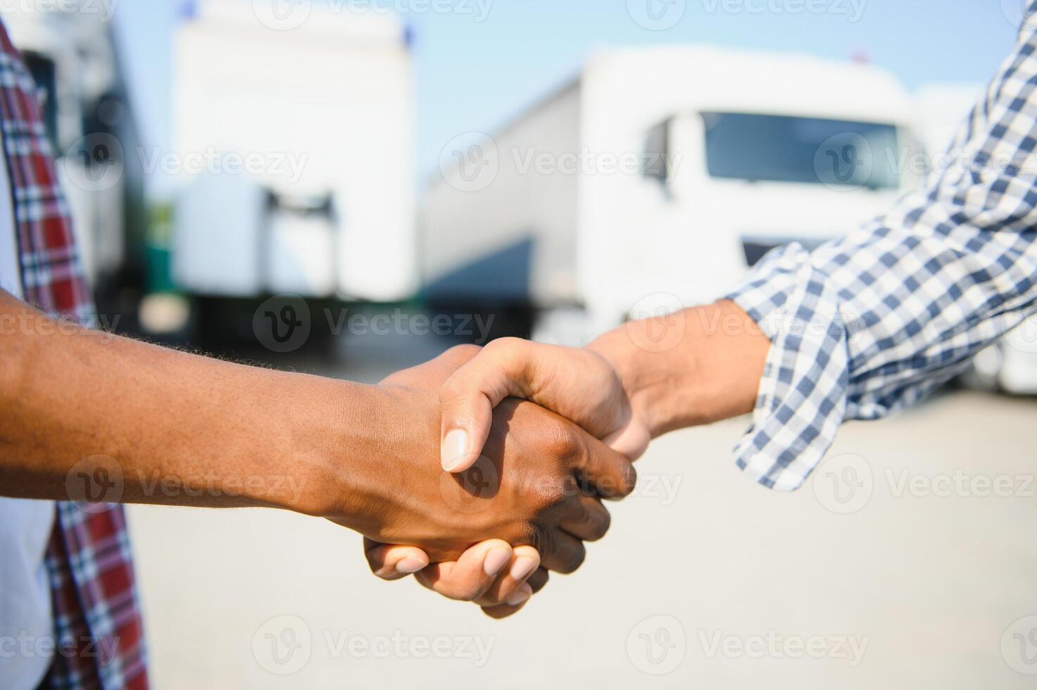Logistics and Transportation Truck and Cargo ship with Business Collaboration, Businessman shake hands, logistic import export and transport industry background photo