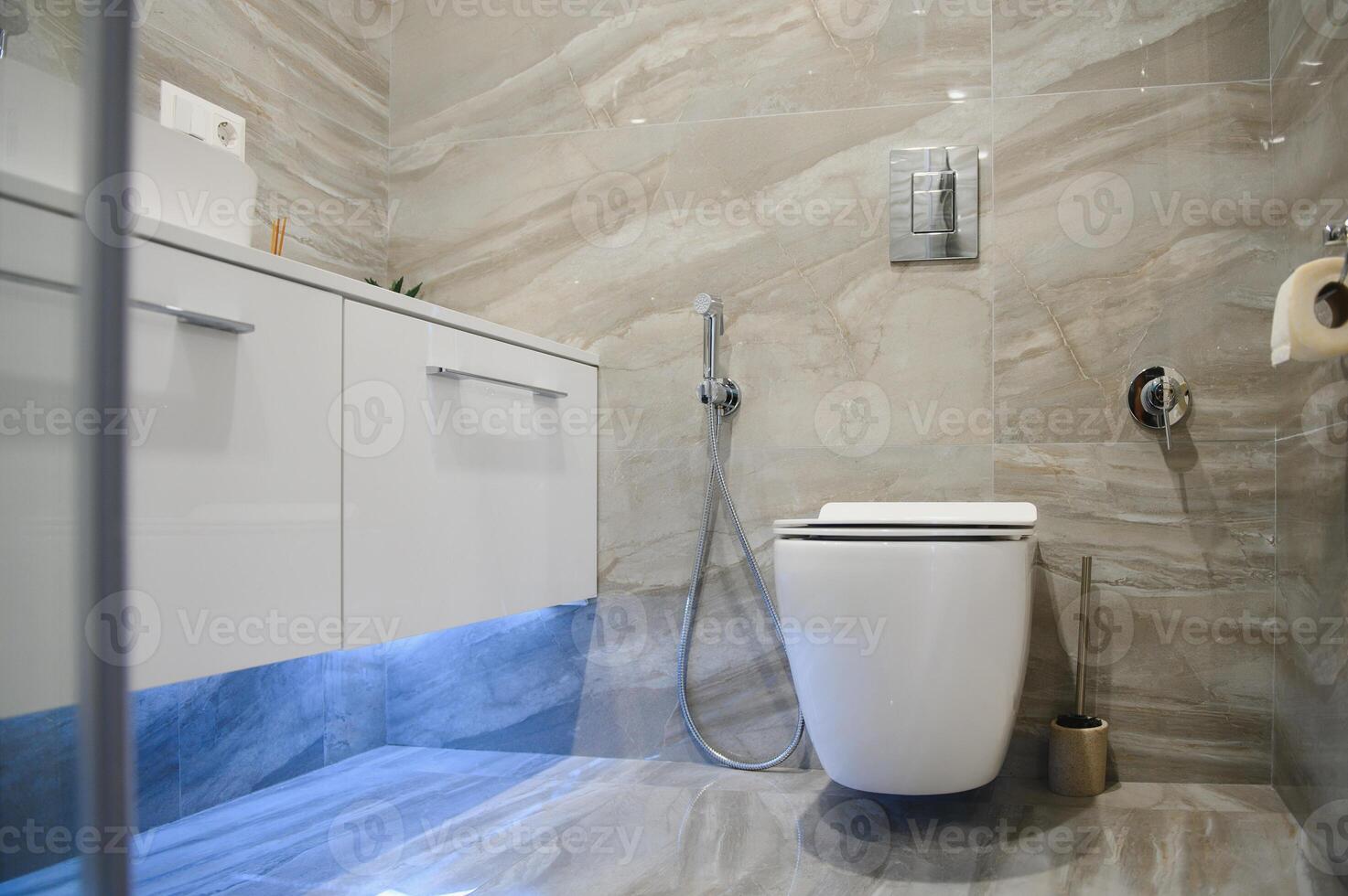 Clean Toilet bowl in hotel bathroom interior decoration photo