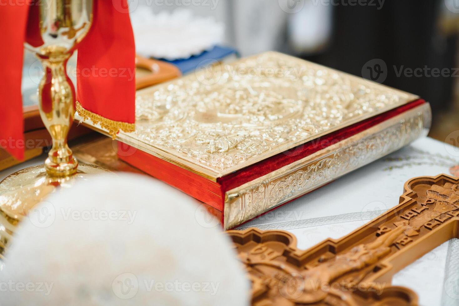 Priest during a wedding ceremony - nuptial mass photo