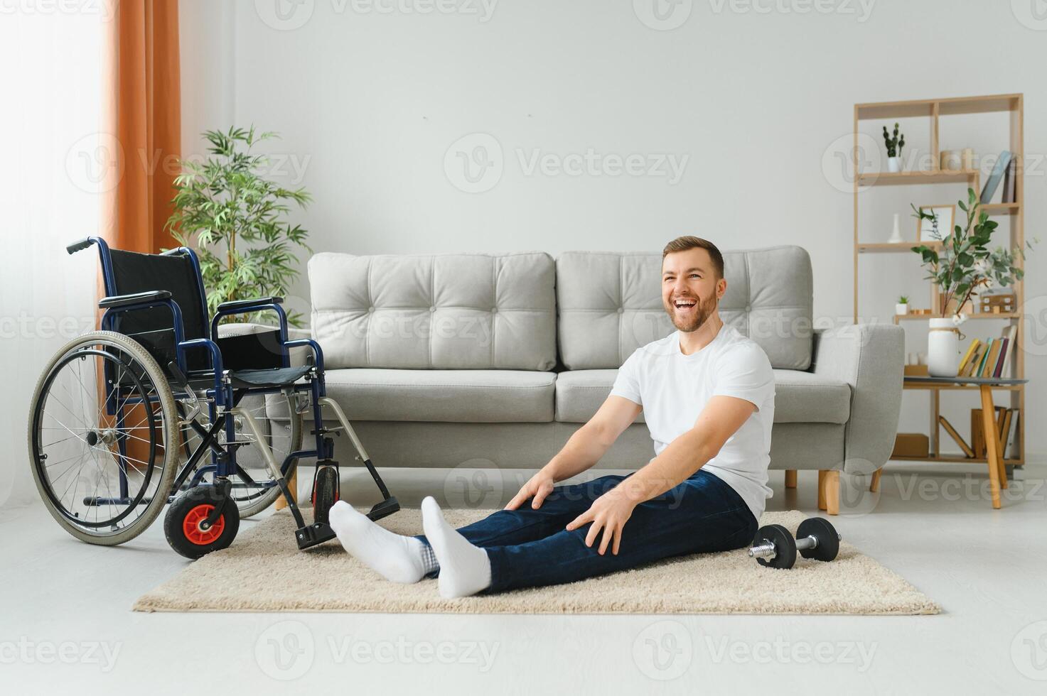 Disabled man recovering from injury at home photo