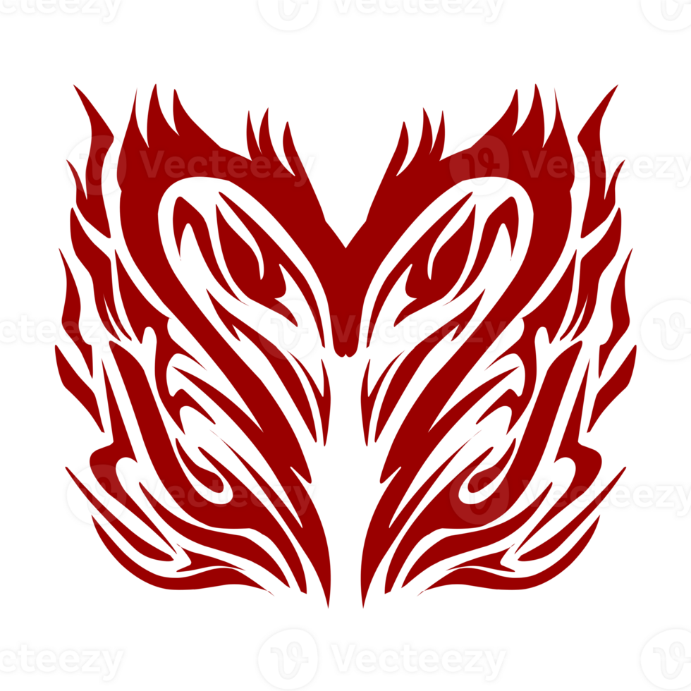 Red coloured tribal design in the shape of a love or heart. Perfect for valentine themed stickers, tattoos, social media elements, etc. png