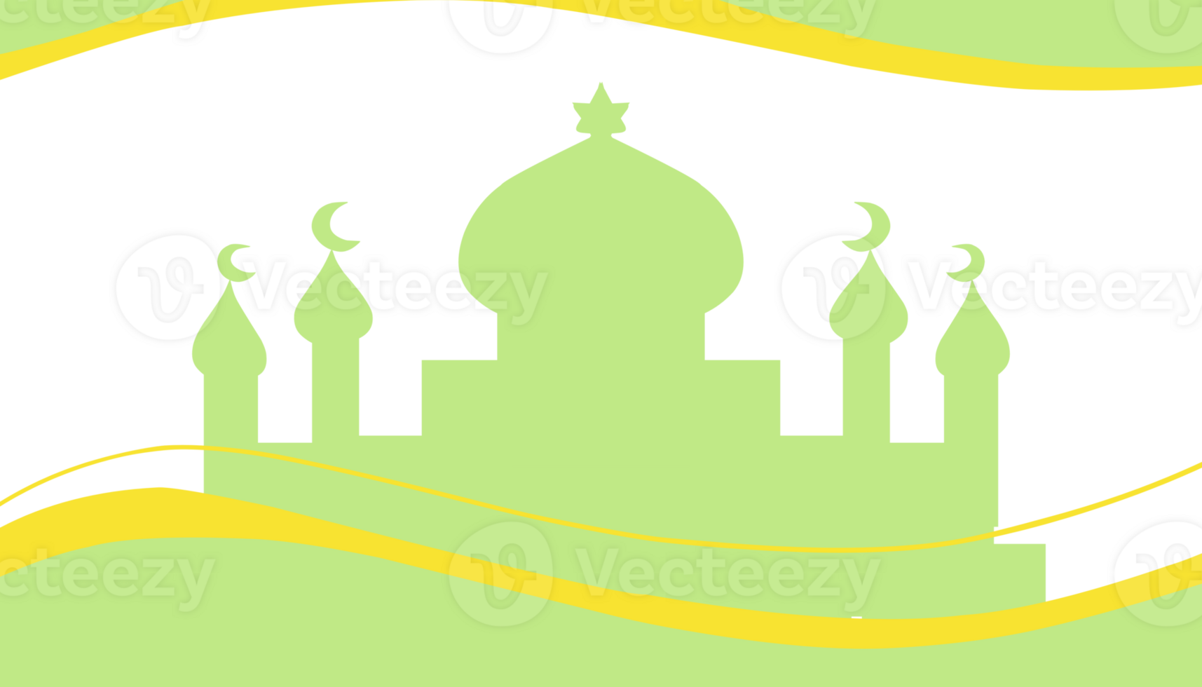 Background theme of Ramadan and Muslim holidays with silhouettes of green mosques and green waves. png