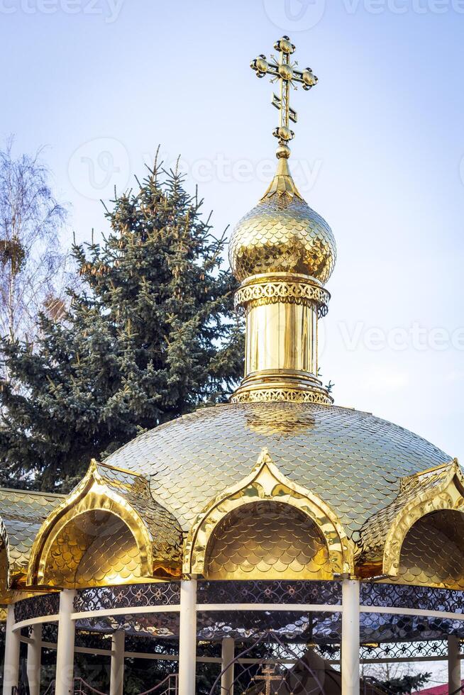Shot of the domes of the orthodox church.. Religion photo