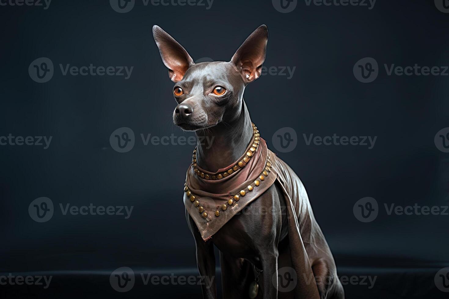 ai generado xoloitzcuintli desnudo mexicano perro en un negro antecedentes. ai Arte foto