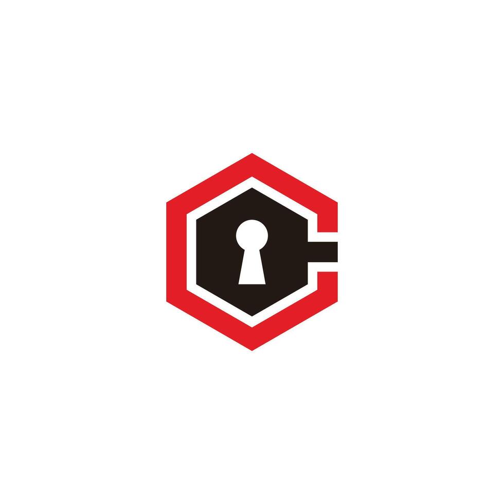 letter c hexagon key lock symbol logo vector