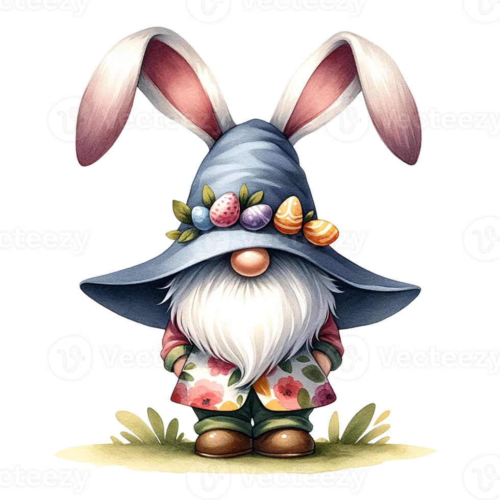 AI generated Easter Gnome with a Bunny Ears Headband  watercolor clipart. AI Generate png