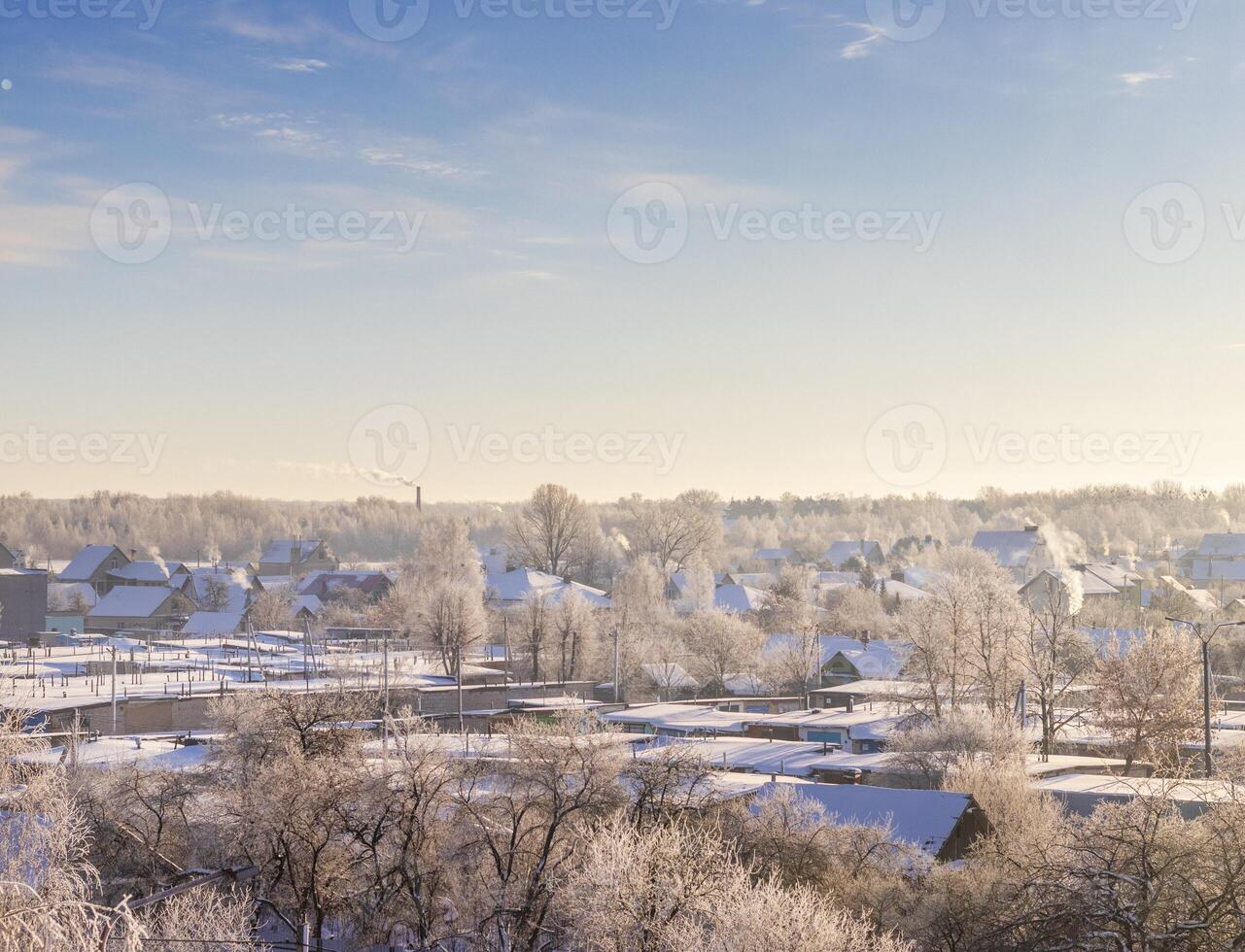 Landscape shot of the winter village. Nature photo
