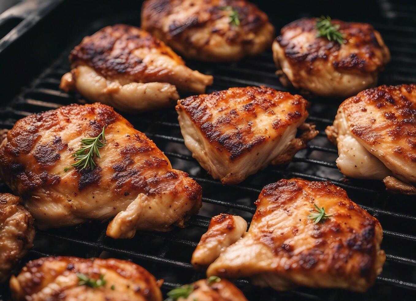 AI generated Grilled chicken breast on a barbecue grill. Barbeque concept. photo