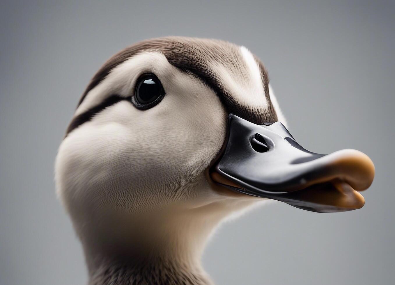 AI generated Close-up of a duck head isolated on a gray background. photo