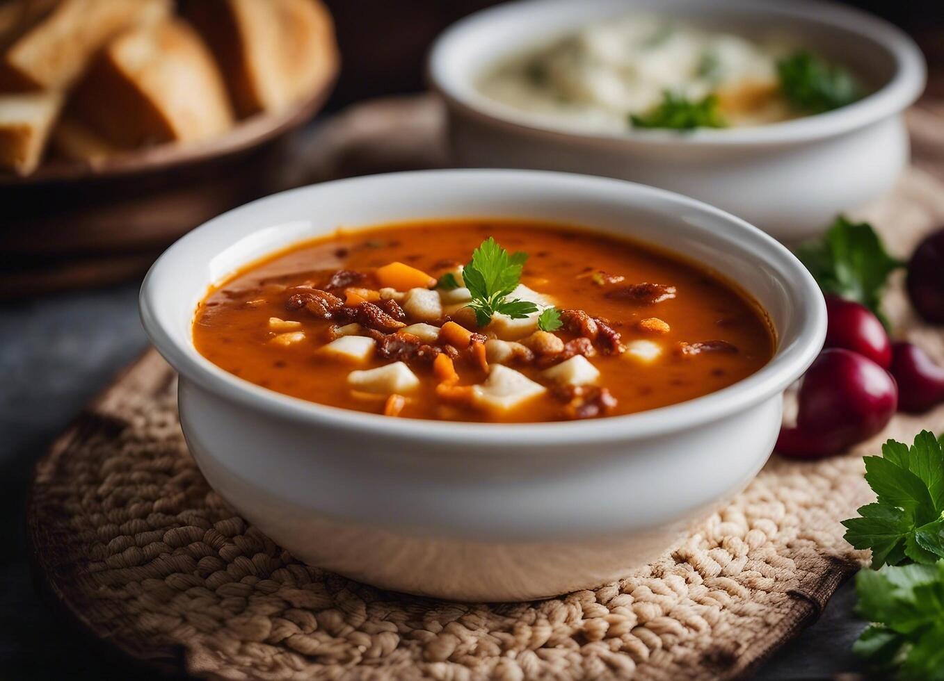 ai generado chorba sopa, turco alimento, sopas con muchos variedades tal como lenteja o tomate sopa foto