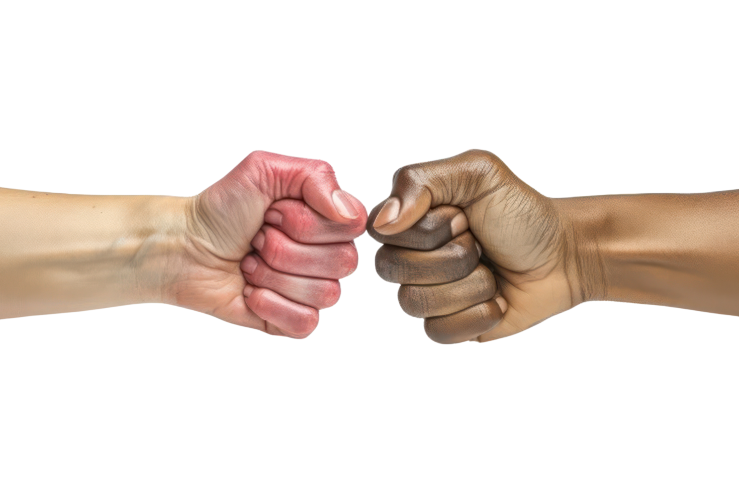 AI generated Racial fists collide Isolated on a clear background. png