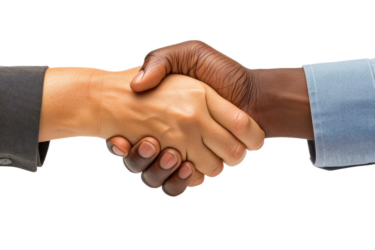 AI generated Two hands shaking for unity or deal Isolated on a clear background. png