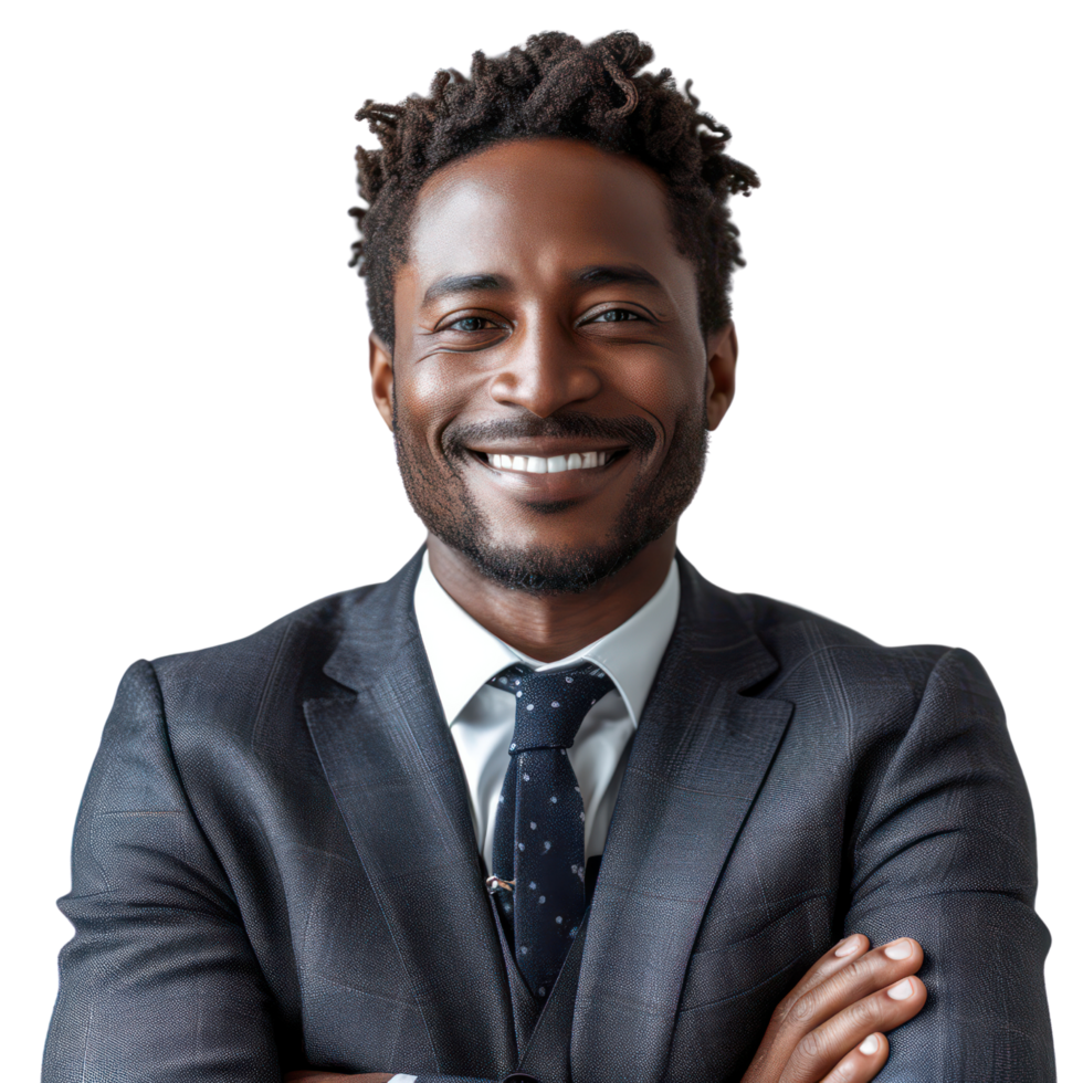 AI generated Smiling black male businessman Isolated on transparent background. png