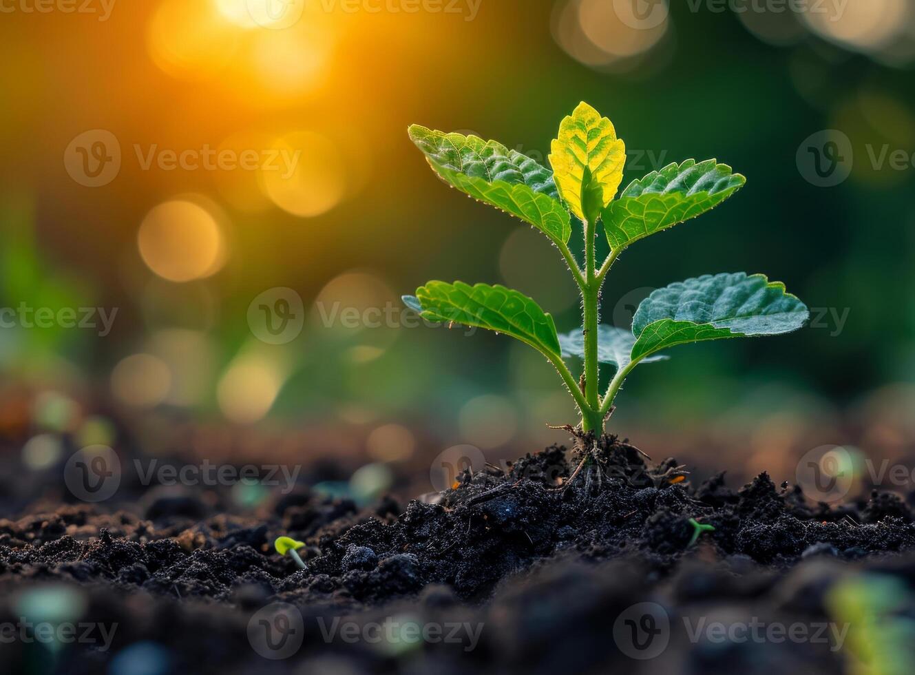 AI generated A baby tree sprouting out of the dirt. Witness the awe-inspiring emergence of a small green plant as it breaks through the earth, signaling the beginning of new life and growth. photo