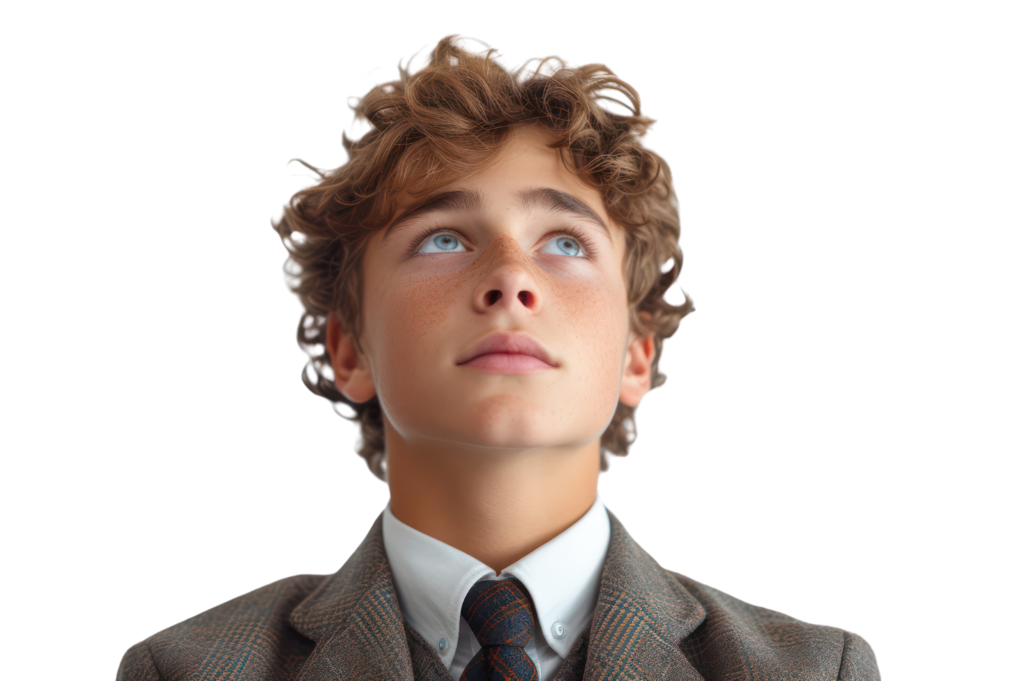 AI generated Handsome young man wearing a suit and tie, hugging his chest, looking off to the side isolated on transparent background png