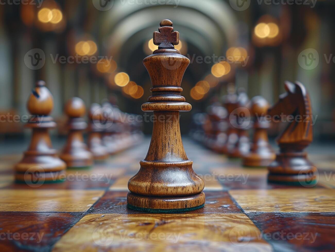 ai generado cerca arriba de ajedrez tablero con piezas, estratégico juego, competencia, inteligencia foto