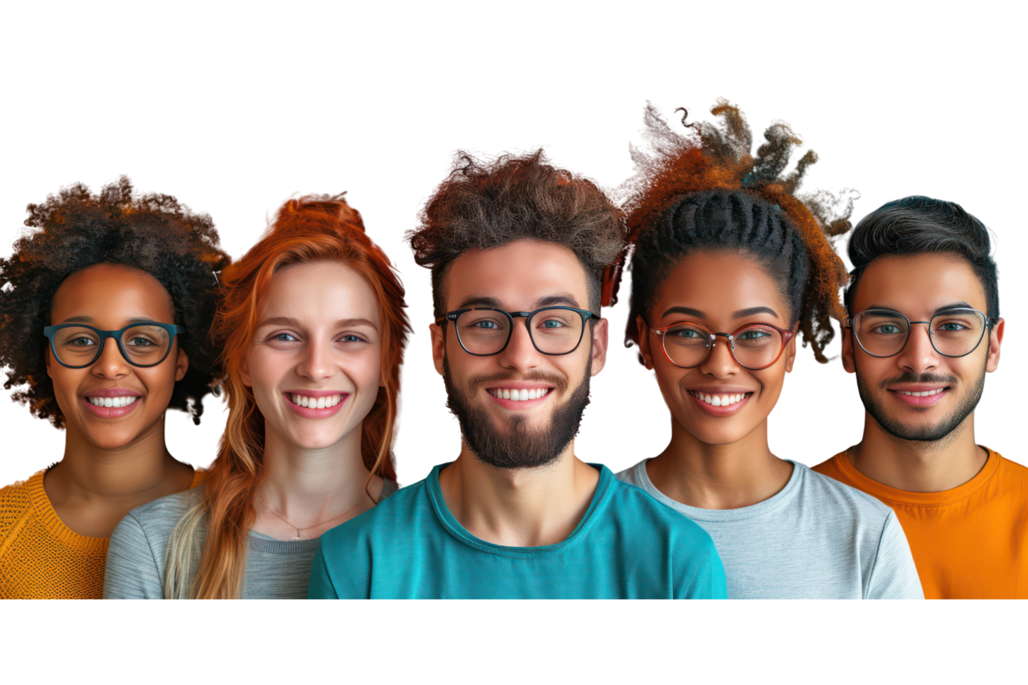 AI generated People Faces Collage Set. Multicultural Avatar Group isolated on transparent background png