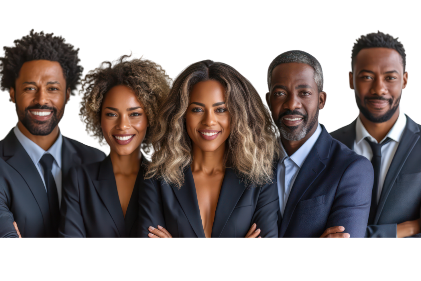 AI generated Portrait of successful group of black business people at modern office looking at camera isolated isolated on transparent background png