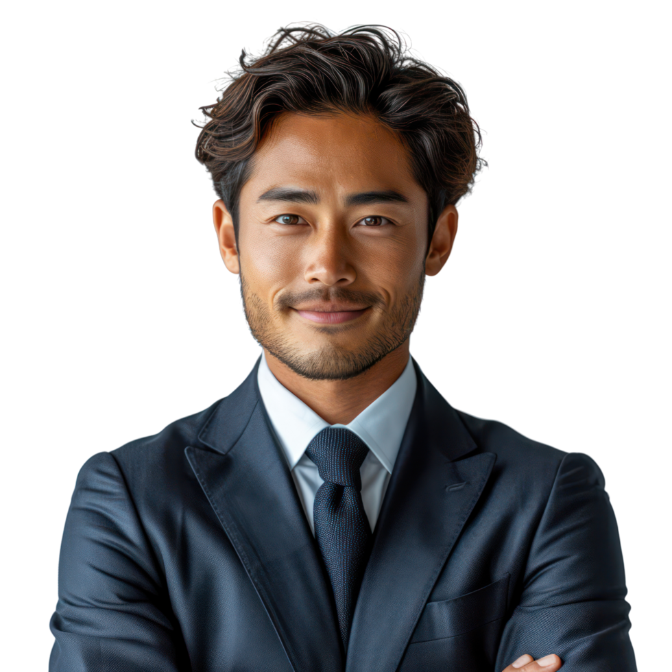 AI generated business asian man smiles Isolated on transparent background. png