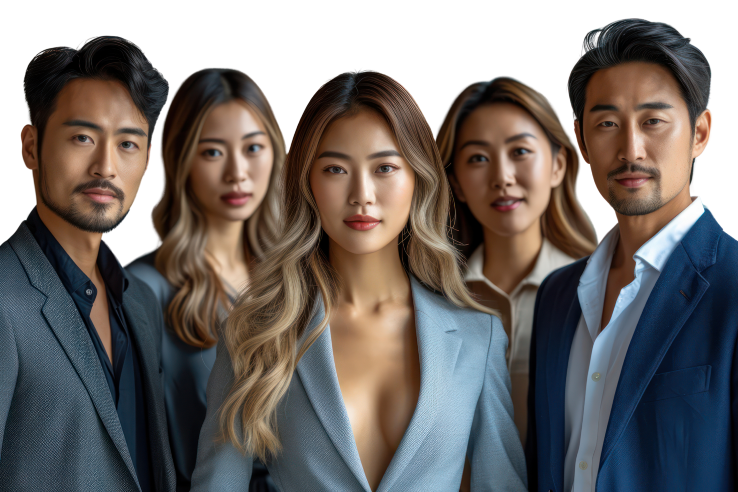 AI generated Portrait of successful group of asian business people at modern office looking at camera isolated on transparent background png