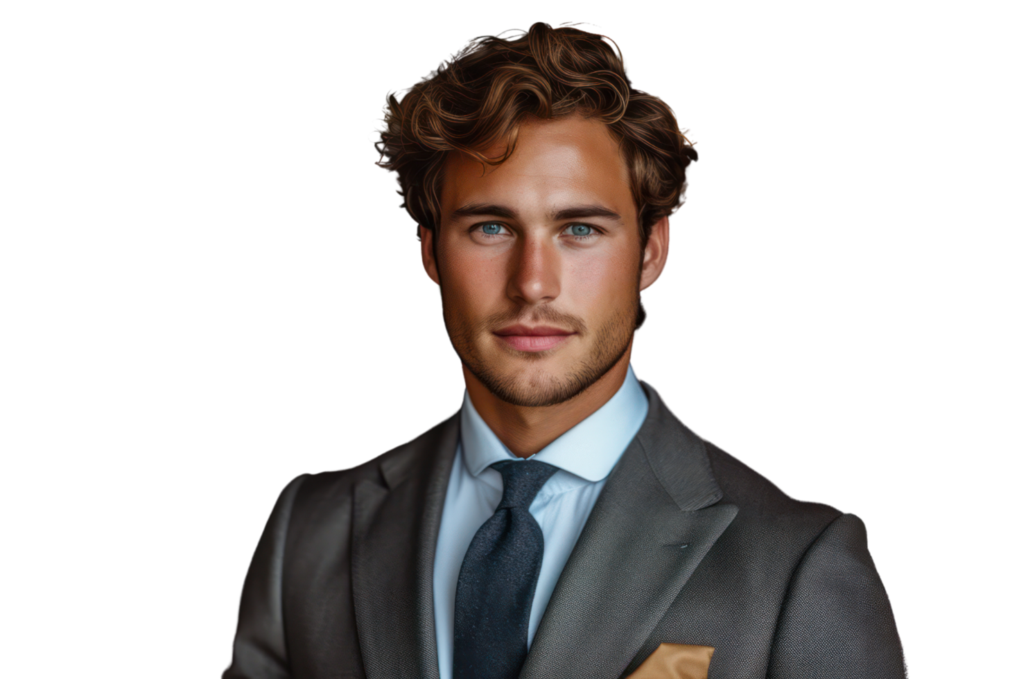 AI generated Happy handsome young man wearing a suit and tie isolated on transparent background png