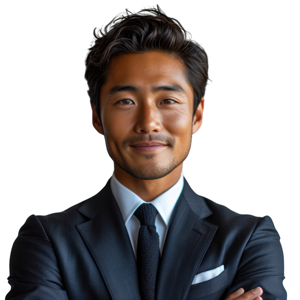AI generated business asian man smiles Isolated on transparent background. png