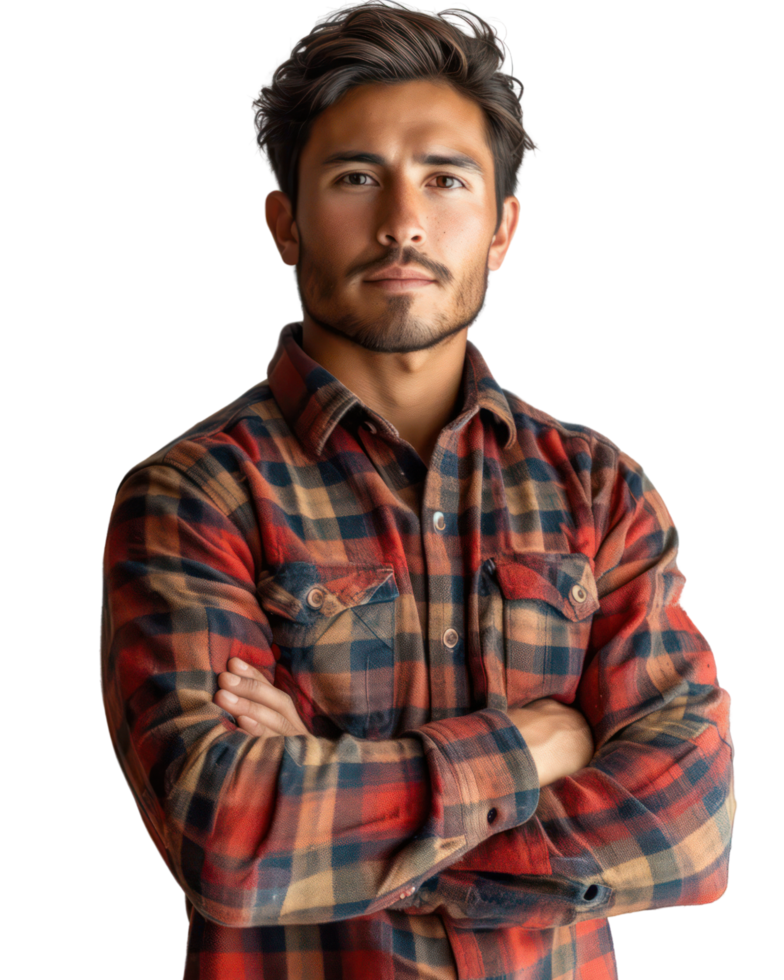 AI generated Handsome young latin man wearing a plaid shirt isolated on transparent background. png